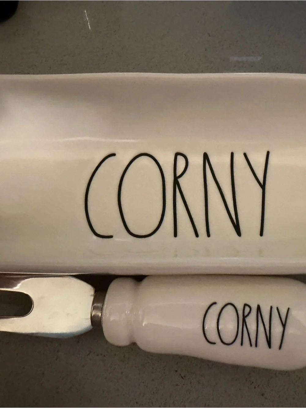Rae Dunn - White Ceramic Corn Serving Set of 4 Stakes and Dishes